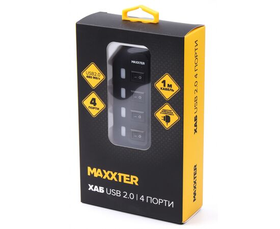 Концентратор Maxxter 4 x USB 2.0 Type-A 1m cable + 5V1A adapter (HU2A-4P-AC-02), изображение 5 Концентратор Maxxter 4 x USB 2.0 Type-A 1m cable + 5V1A adapter (HU2A-4P-AC-02), изображение 5