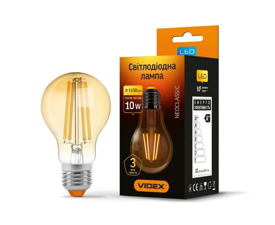 Лампочка Videx Filament A60FA 10W E27 2200K 220V (VL-A60FA-10272), изображение 2 Лампочка Videx Filament A60FA 10W E27 2200K 220V (VL-A60FA-10272), изображение 2