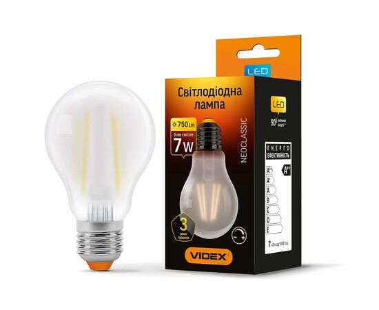 Лампочка Videx Filament A60FMD 7W E27 4100K 220V (VL-A60FMD-07274), изображение 2 Лампочка Videx Filament A60FMD 7W E27 4100K 220V (VL-A60FMD-07274), изображение 2