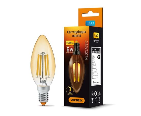 Лампочка Videx Filament C37FA 6W E14 2200K 220V (VL-C37FA-06142), изображение 2 Лампочка Videx Filament C37FA 6W E14 2200K 220V (VL-C37FA-06142), изображение 2