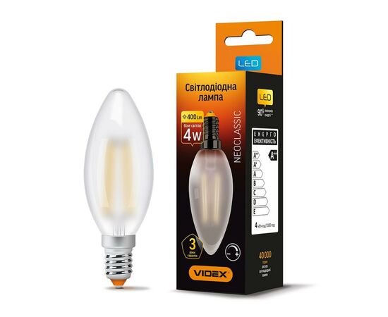 Лампочка Videx Filament C37FMD 4W E14 4100K 220V (VL-C37FMD-04144), изображение 2 Лампочка Videx Filament C37FMD 4W E14 4100K 220V (VL-C37FMD-04144), изображение 2
