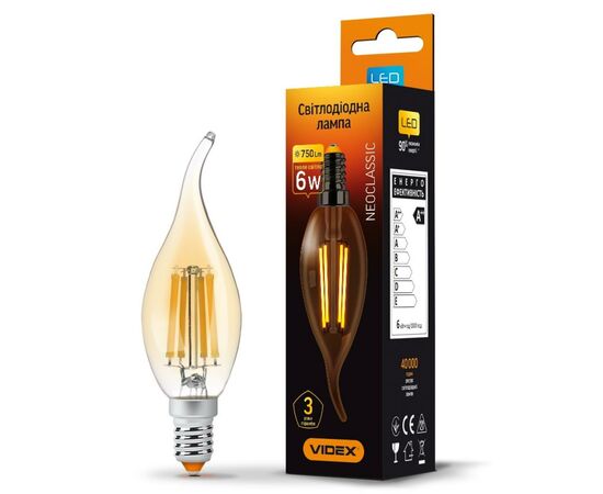 Лампочка Videx Filament C37FtA 6W E14 2200K 220V (VL-C37FtA-06142), изображение 2 Лампочка Videx Filament C37FtA 6W E14 2200K 220V (VL-C37FtA-06142), изображение 2