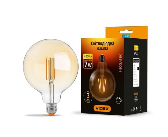 Лампочка Videx Filament G125FAD 7W E27 2200K 220V (VL-G125FAD-07272), изображение 2 Лампочка Videx Filament G125FAD 7W E27 2200K 220V (VL-G125FAD-07272), изображение 2