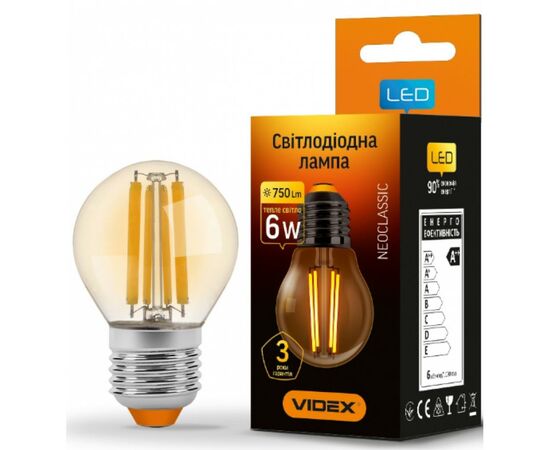 Лампочка Videx Filament G45FA 6W E27 2200K 220V (VL-G45FA-06272), изображение 2 Лампочка Videx Filament G45FA 6W E27 2200K 220V (VL-G45FA-06272), изображение 2