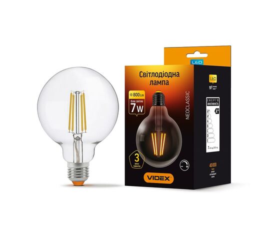 Лампочка Videx Filament G95FD 7W E27 4100K 220V (VL-G95FD-07274), изображение 2 Лампочка Videx Filament G95FD 7W E27 4100K 220V (VL-G95FD-07274), изображение 2