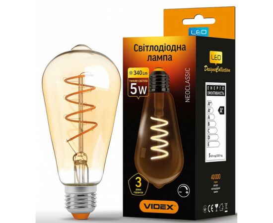 Лампочка Videx Filament ST64FASD 5W E27 2200K 220V (VL-ST64FASD-05272), изображение 2 Лампочка Videx Filament ST64FASD 5W E27 2200K 220V (VL-ST64FASD-05272), изображение 2