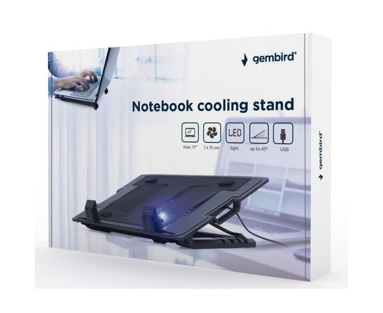 Подставка для ноутбука Gembird до 17", 1x150 mm fan, black (NBS-1F17T-01), изображение 5 Подставка для ноутбука Gembird до 17", 1x150 mm fan, black (NBS-1F17T-01), изображение 5