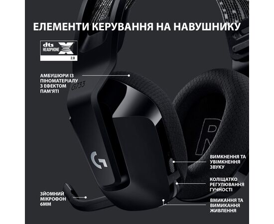 Наушники Logitech G733 Lightspeed Wireless RGB Gaming Headset Black (981-000864), изображение 5 Наушники Logitech G733 Lightspeed Wireless RGB Gaming Headset Black (981-000864), изображение 5