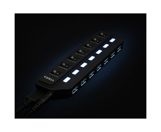 Концентратор Vinga USB3.0 to 7*USB3.0 HUB with switch and power adapter (VHA3A7SP), изображение 3 Концентратор Vinga USB3.0 to 7*USB3.0 HUB with switch and power adapter (VHA3A7SP), изображение 3