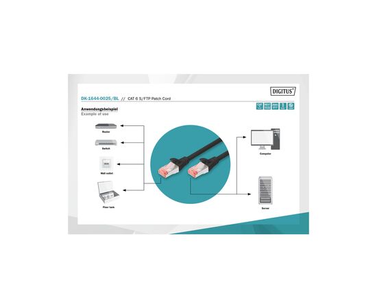 Патч-корд 0.25м, CAT 6 S-FTP, AWG 27/7, LSZH, Black Digitus (DK-1644-0025/BL), зображення 3 Патч-корд 0.25м, CAT 6 S-FTP, AWG 27/7, LSZH, Black Digitus (DK-1644-0025/BL), зображення 3