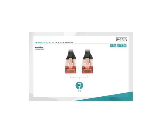 Патч-корд 0.25м, CAT 6 S-FTP, AWG 27/7, LSZH, Black Digitus (DK-1644-0025/BL), зображення 5 Патч-корд 0.25м, CAT 6 S-FTP, AWG 27/7, LSZH, Black Digitus (DK-1644-0025/BL), зображення 5