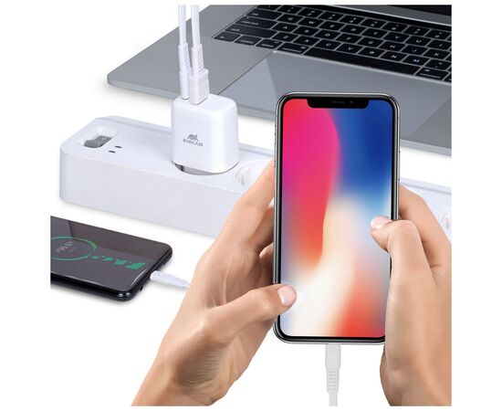 Зарядное устройство RivaCase 1 USB-A + 1 Type-C, QC 3.0+PD 20W (PS4192 W00 (White)), изображение 4