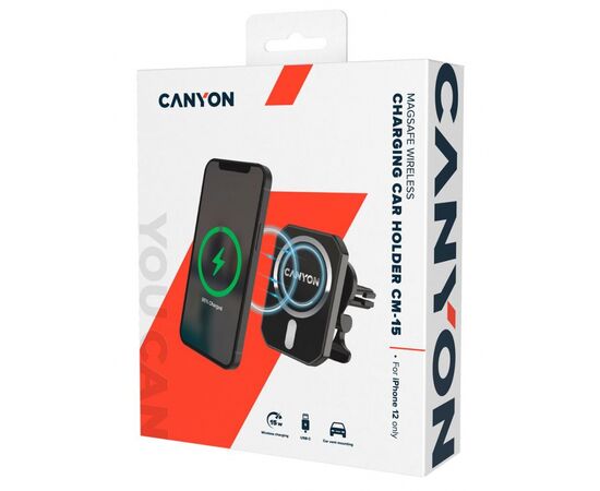 Универсальный автодержатель Canyon Magnetic car holder and wireless charger, C-15-01, 15W (CNE-CCA15B01), изображение 4 Универсальный автодержатель Canyon Magnetic car holder and wireless charger, C-15-01, 15W (CNE-CCA15B01), изображение 4