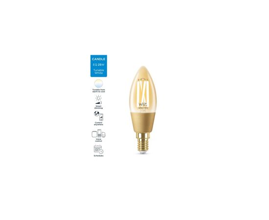 Умная лампочка WiZ E14 4.9W (25W 370Lm) C35 2000-5000K филаментная Wi-Fi (929003017701), изображение 7 Умная лампочка WiZ E14 4.9W (25W 370Lm) C35 2000-5000K филаментная Wi-Fi (929003017701), изображение 7