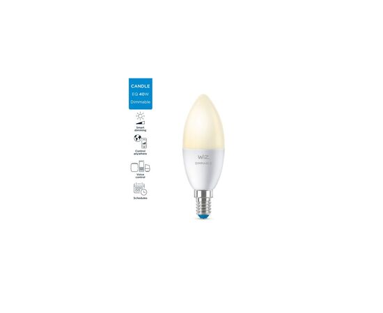 Умная лампочка WiZ E14 4.9W(40W 470Lm) C37 2700K диммируемая Wi-Fi (929002448502), изображение 6 Умная лампочка WiZ E14 4.9W(40W 470Lm) C37 2700K диммируемая Wi-Fi (929002448502), изображение 6