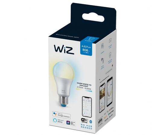 Умная лампочка WiZ E27 8W(60W 806Lm) A60 2700-6500K Wi-Fi (929002383502), изображение 6 Умная лампочка WiZ E27 8W(60W 806Lm) A60 2700-6500K Wi-Fi (929002383502), изображение 6