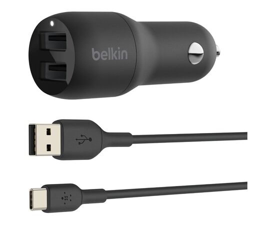 Зарядное устройство Belkin Car Charger (24W) Dual USB-A, USB-A - USB-C, 1m, black (CCE001BT1MBK)
