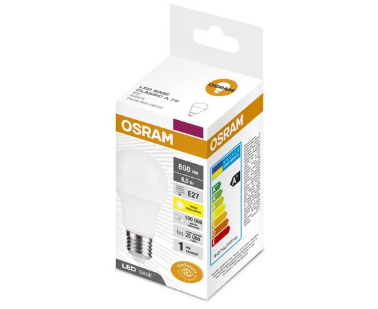 Лампочка Osram LED BASE CLA75 8,5W (800Lm) 3000K E27 (4058075628533), изображение 2 Лампочка Osram LED BASE CLA75 8,5W (800Lm) 3000K E27 (4058075628533), изображение 2