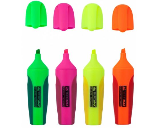 Маркер Buromax highlighter pen, NEON, chisel tip, SET 4 colors (BM.8904-84)