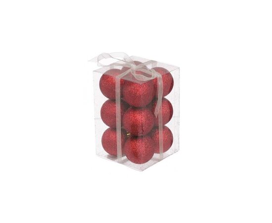 Елочная игрушка Jumi 12шт, 4 см, пластик, красный с блестками (5900410791152)
