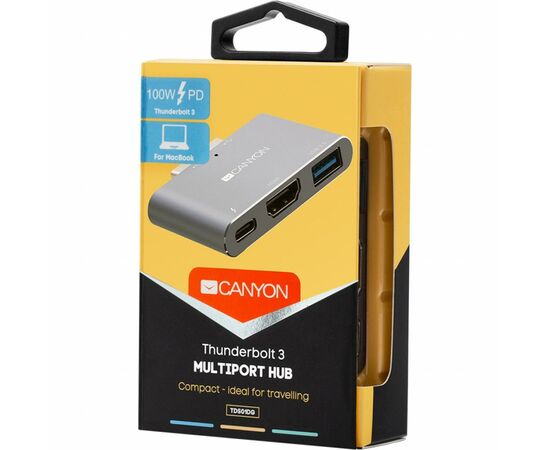 Порт-репликатор Canyon Docking Station with 3 ports, Thunderbolt 3, Input 100-240V (CNS-TDS01DG), изображение 4 Порт-репликатор Canyon Docking Station with 3 ports, Thunderbolt 3, Input 100-240V (CNS-TDS01DG), изображение 4