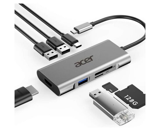 Порт-репликатор Acer 7in1 Type C dongle 1 x HDMI, 3 x USB3.2, 1 x SD/TF, 1 x PD (HP.DSCAB.008), изображение 2 Порт-репликатор Acer 7in1 Type C dongle 1 x HDMI, 3 x USB3.2, 1 x SD/TF, 1 x PD (HP.DSCAB.008), изображение 2