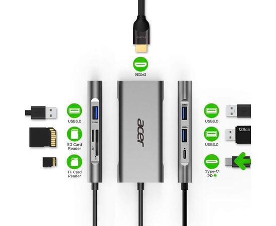 Порт-репликатор Acer 7in1 Type C dongle 1 x HDMI, 3 x USB3.2, 1 x SD/TF, 1 x PD (HP.DSCAB.008), изображение 3 Порт-репликатор Acer 7in1 Type C dongle 1 x HDMI, 3 x USB3.2, 1 x SD/TF, 1 x PD (HP.DSCAB.008), изображение 3