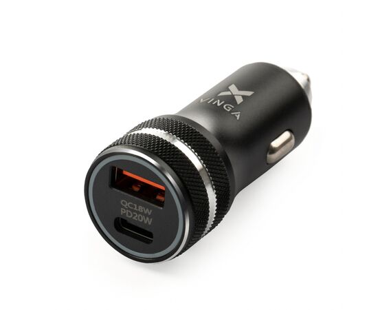 Зарядное устройство Vinga QC3.0 + PD Quick Car Charger aluminium 36W Max black (VCCQPAC), изображение 3 Зарядное устройство Vinga QC3.0 + PD Quick Car Charger aluminium 36W Max black (VCCQPAC), изображение 3