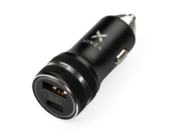 Зарядний пристрій Vinga QC3.0 + PD Quick Car Charger aluminium 36W Max black (VCCQPAC)