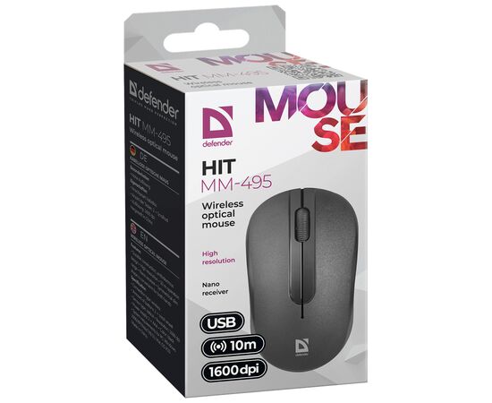 Мышка Defender Hit MM-495 Wireless Black (52495), изображение 4 Мышка Defender Hit MM-495 Wireless Black (52495), изображение 4