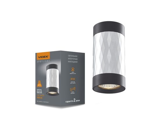 Светильник Videx под лампу GU10 SPF03A накладной черный + серебристая призма (VL-SPF03A-SPB), изображение 3 Светильник Videx под лампу GU10 SPF03A накладной черный + серебристая призма (VL-SPF03A-SPB), изображение 3