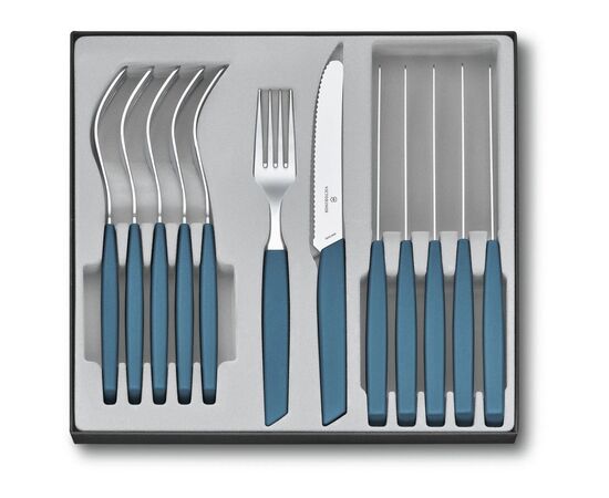 Набір столових приборів Victorinox Swiss Modern Table Set 12 шт Tomato Blue (6.9096.11W2.12)