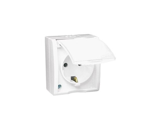 Розетка Simon 1х Aquarius SCHUKO IP54 с крышкой, белая (AQGSz1/11)
