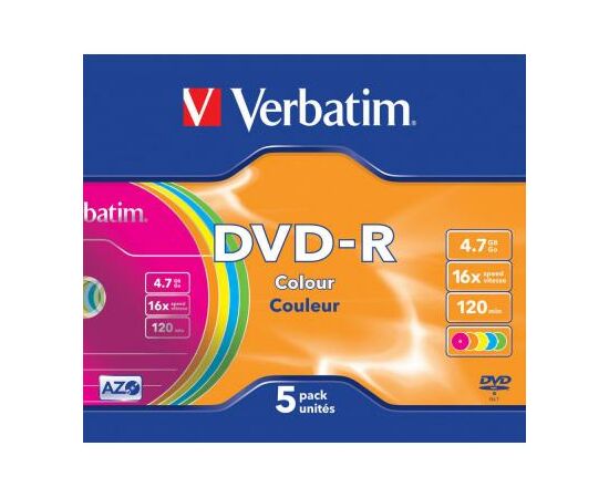 Диск DVD Verbatim 4.7Gb 16X Slim case 5 шт Color (43557), изображение 2 Диск DVD Verbatim 4.7Gb 16X Slim case 5 шт Color (43557), изображение 2