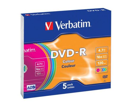 Диск DVD Verbatim 4.7Gb 16X Slim case 5 шт Color (43557)