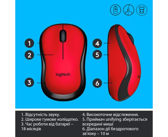 Мишка Logitech M220 Silent Red (910-004880), зображення 6 Мишка Logitech M220 Silent Red (910-004880), зображення 6