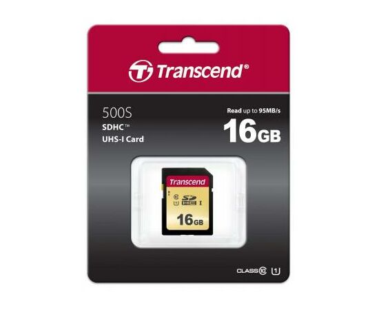Карта памяти Transcend 16GB SDHC class 10 UHS-I U1 (TS16GSDC500S), изображение 2 Карта памяти Transcend 16GB SDHC class 10 UHS-I U1 (TS16GSDC500S), изображение 2