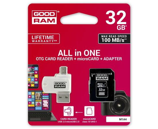 Карта памяти Goodram 32GB microSDHC class 10 UHS-I (M1A4-0320R12), изображение 2 Карта памяти Goodram 32GB microSDHC class 10 UHS-I (M1A4-0320R12), изображение 2