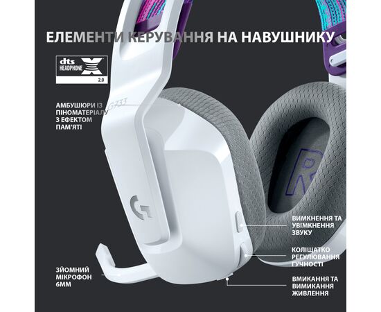 Наушники Logitech G733 Lightspeed Wireless RGB Gaming Headset White (981-000883), изображение 5 Наушники Logitech G733 Lightspeed Wireless RGB Gaming Headset White (981-000883), изображение 5