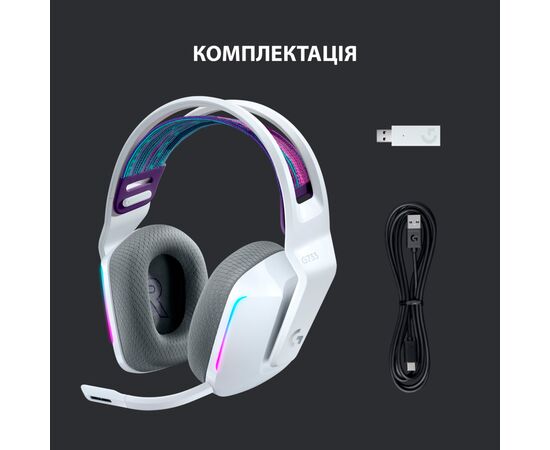 Наушники Logitech G733 Lightspeed Wireless RGB Gaming Headset White (981-000883), изображение 6 Наушники Logitech G733 Lightspeed Wireless RGB Gaming Headset White (981-000883), изображение 6