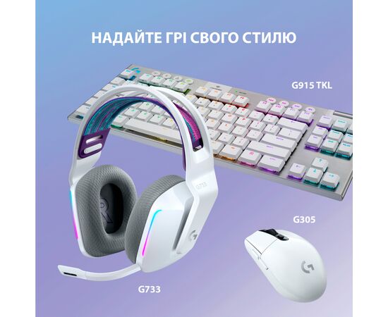 Наушники Logitech G733 Lightspeed Wireless RGB Gaming Headset White (981-000883), изображение 8 Наушники Logitech G733 Lightspeed Wireless RGB Gaming Headset White (981-000883), изображение 8