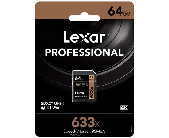 Карта памяти Lexar 64GB SDXC class 10 UHS-I U3 V30 633x Professional (LSD64GCB633), изображение 5 Карта памяти Lexar 64GB SDXC class 10 UHS-I U3 V30 633x Professional (LSD64GCB633), изображение 5