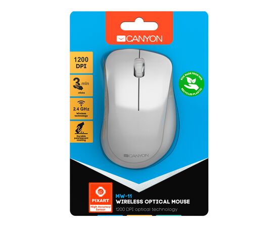 Мишка Canyon MW-11 Wireless Pixart White Grey (CNE-CMSW11PW), зображення 6 Мишка Canyon MW-11 Wireless Pixart White Grey (CNE-CMSW11PW), зображення 6