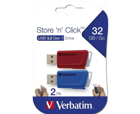 USB флеш накопичувач Verbatim 2x32GB Store 'n' Click Red/Blue USB 3.2 (49308), зображення 10 USB флеш накопичувач Verbatim 2x32GB Store 'n' Click Red/Blue USB 3.2 (49308), зображення 10