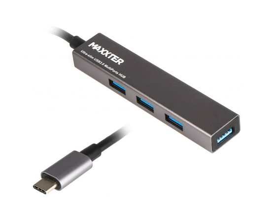 Концентратор Maxxter USB 3.0 Type-C 4 ports grey (HU3С-4P-02)