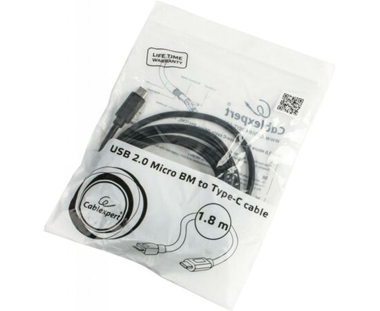 Дата кабель USB 2.0 Type-C to Micro 5P 1.8m Cablexpert (CCP-USB2-mBMCM-6), изображение 2 Дата кабель USB 2.0 Type-C to Micro 5P 1.8m Cablexpert (CCP-USB2-mBMCM-6), изображение 2