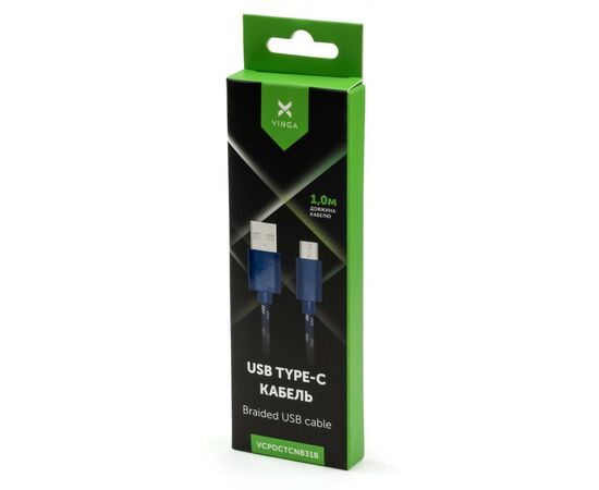 Дата кабель USB 2.0 AM to Type-C 2color nylon 1m blue Vinga (VCPDCTCNB31B), зображення 4 Дата кабель USB 2.0 AM to Type-C 2color nylon 1m blue Vinga (VCPDCTCNB31B), зображення 4