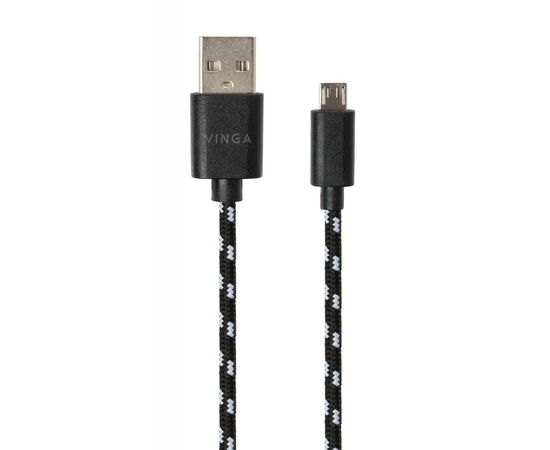 Дата кабель USB 2.0 AM to Micro 5P 2color nylon 1m black Vinga (VCPDCMBN31BK), изображение 2 Дата кабель USB 2.0 AM to Micro 5P 2color nylon 1m black Vinga (VCPDCMBN31BK), изображение 2