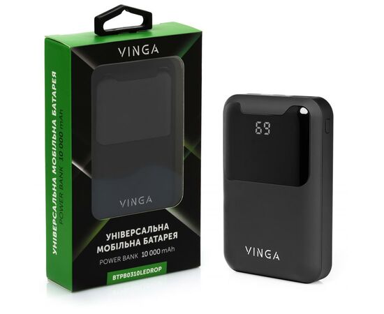Батарея универсальная Vinga 10000 mAh Display soft touch black (BTPB0310LEDROBK), изображение 4 Батарея универсальная Vinga 10000 mAh Display soft touch black (BTPB0310LEDROBK), изображение 4
