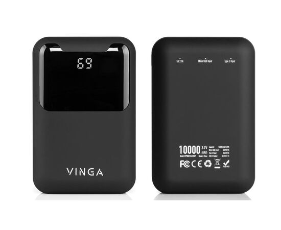 Батарея универсальная Vinga 10000 mAh Display soft touch black (BTPB0310LEDROBK), изображение 6 Батарея универсальная Vinga 10000 mAh Display soft touch black (BTPB0310LEDROBK), изображение 6